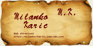 Milanko Karić vizit kartica
